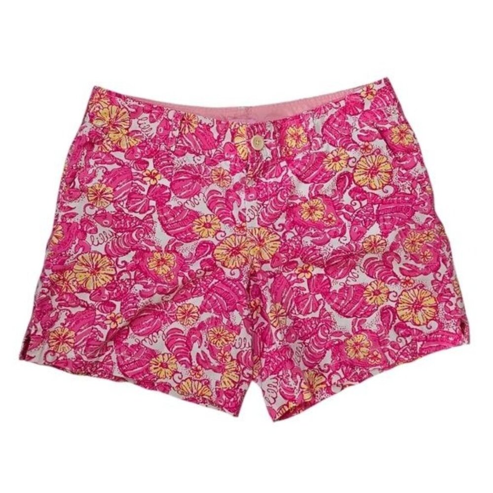 Lilly Pulitzer chum bucket pink and white mid rise 6" shorts size 8